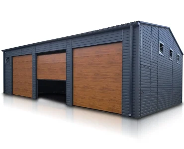 Hala blaszana 12x8 m – Dach dwuspadowy, Brama segmentowa, Grafit