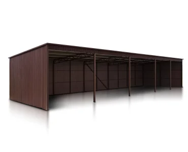 Garaż blaszany 25x5 m – Dach jednospadowy, Ciemny Brąz