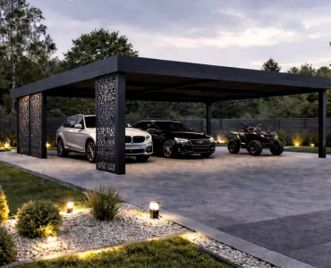 Carport 6x6 m, áttört panelekkel