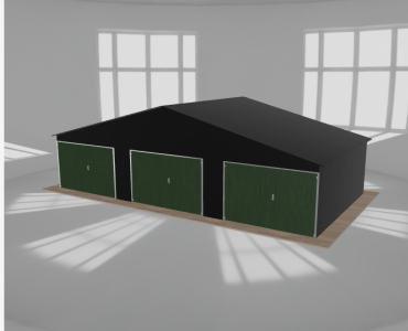 Garaż blaszany 10.5x5.5m trzystanowiskowy dwuspadowy Czarny - model 2
