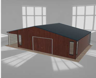 Garaż blaszany 8.5x6.5m z pomieszczeniem gospodarczym i wiatą Ciemny orzech - model 2