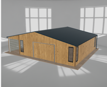 Garaż blaszany 7.5x8m z pomieszczeniem gospodarczym i wiatą Jasny orzech - model 2