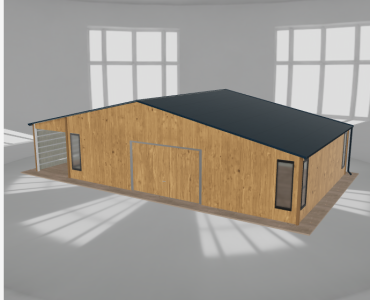 Garaż blaszany 9.5x7m z pomieszczeniem gospodarczym i wiatą Jasny orzech - model 2