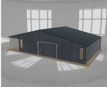 Garaż blaszany 10x7m z pomieszczeniem gospodarczym i wiatą Grafit drewno - model 2