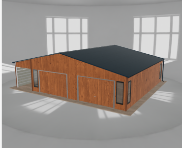 Garaż blaszany 8.5x9m z wiatą Złoty dąb - model 2