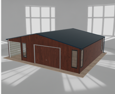 Garaż blaszany 6.5x7.5m z wiatą Ciemny orzech - model 2