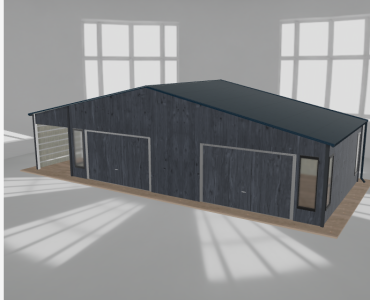 Garaż blaszany 9.5x5m z wiatą Grafit drewno - model 2
