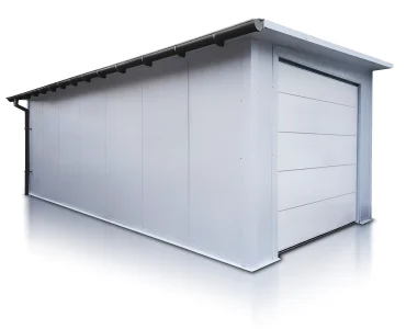 Szendvicspaneles garázs 4x7 m, fehér, szekcionált kapu