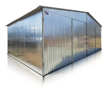 Mobilgarázs 6x6 m, kétállásos, nyeregtetős, kétszárnyú kapu, horganyzott