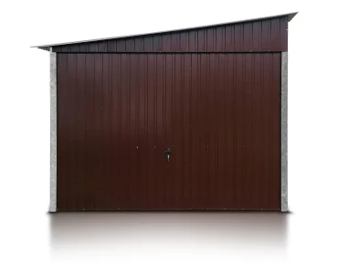 Mobilgarázs 3x5 m, féltetős, billenő kapu, sötétbarna
