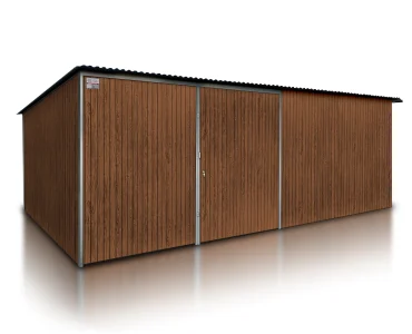 Mobilgarázs 6x5 m, féltetős, kétszárnyú kapu, fautánzatú