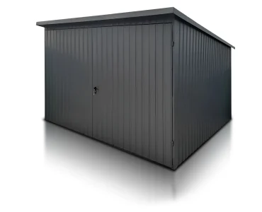 Mobilgarázs 3x3 m, féltetős, kétszárnyú kapu, grafit – Modell 2