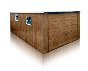Mobilgarázs 3x5 m, féltetős, billenő kapu, fautánzatú – Modell 4