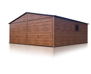 Mobilgarázs 6x5 m, kétállásos, nyeregtetős, billenő kapu, fautánzatú – Modell 6