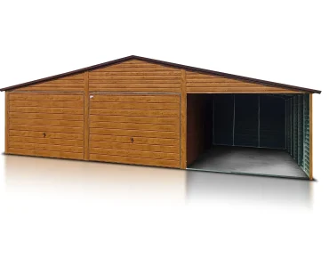 Mobilgarázs 6x5 m, kétállásos, nyeregtetős, billenő kapu, fautánzatú – Modell 7
