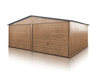Mobilgarázs 6x5 m, kétállásos, nyeregtetős, billenő kapu, fautánzatú – Modell 8