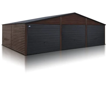 Mobilgarázs 9x5 m, háromállásos, nyeregtetős, billenő kapu, fautánzatú – Modell 2