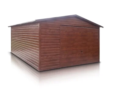 Mobilgarázs 5x5,5 m, nyeregtetős, billenő kapu, fautánzatú