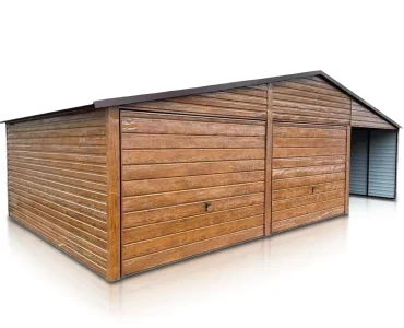 Mobilgarázs 6x5 m, kétállásos, nyeregtetős, billenő kapu, fautánzatú