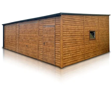 Mobilgarázs 9x6 m, kétállásos, féltetős, billenő kapu, fautánzatú