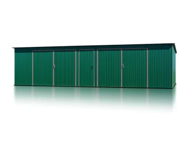 Mobilgarázs 10x6 m, kétállásos, féltetős, kétszárnyú kapu, zöld