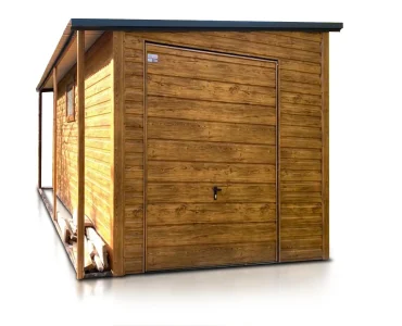 Mobilgarázs 2,5x5 m, féltetős, billenő kapu, fautánzatú