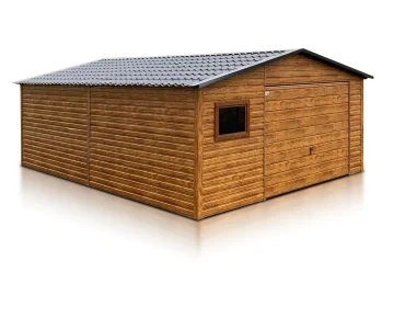 Mobilgarázs 5x6 m, nyeregtetős, billenő kapu, fautánzatú – Modell 4
