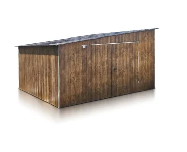 Mobilgarázs 5x5 m, féltetős, kétszárnyú kapu, fautánzatú