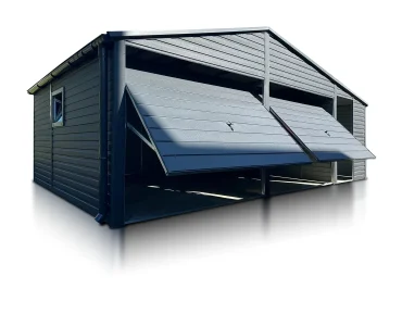Mobilgarázs 6x5 m, kétállásos, nyeregtetős, billenő kapu, grafit – Modell 5