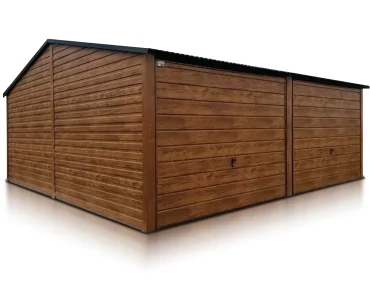 Mobilgarázs 6x6 m, kétállásos, nyeregtetős, billenő kapu, fautánzatú – Modell 5