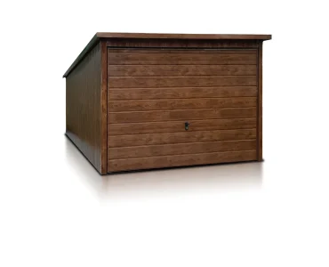 Mobilgarázs 3x5 m, féltetős, billenő kapu, fautánzatú – Modell 5