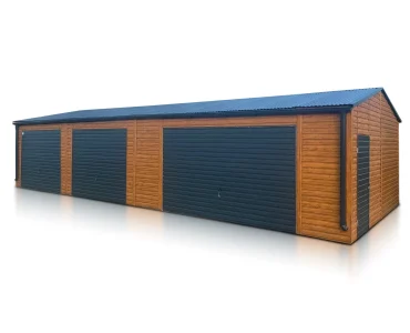 Mobilgarázs 13x6 m, háromállásos, nyeregtetős, billenő kapu, fautánzatú