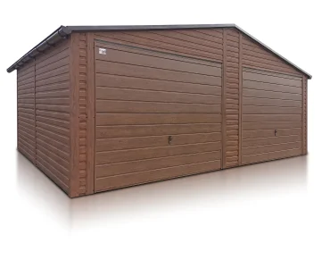 Mobilgarázs 7x5 m, kétállásos, nyeregtetős, billenő kapu, fautánzatú – Modell 4