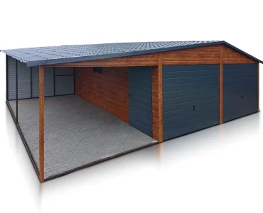Mobilgarázs 6x5 m, kétállásos, nyeregtetős, billenő kapu, fautánzatú – Modell 9