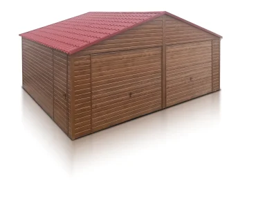 Mobilgarázs 7x5 m, kétállásos, nyeregtetős, billenő kapu, fautánzatú – Modell 3
