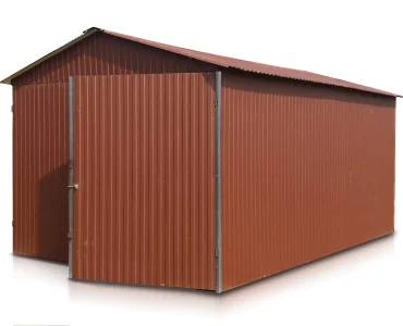 Mobilgarázs 3x6 m, nyeregtetős, kétszárnyú kapu, sötétbarna