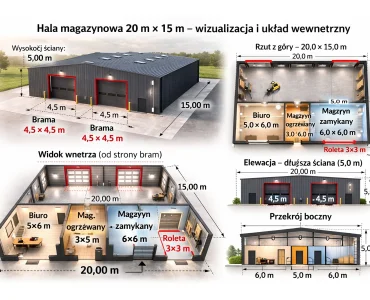 Lemezcsarnok 20x15 m, féltetős, szekcionált kapu, grafit