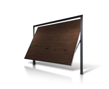 Pakeliami vartai 2x2,5 m, Medžio imitacijos, horizontalus profiliavimas, plokštė 17 cm
