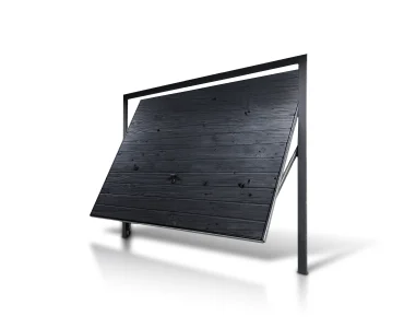 Pakeliami vartai 2x2 m, Medžio imitacijos, horizontalus profiliavimas, plokštė 17 cm