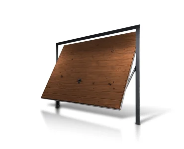 Pakeliami vartai 2,5x2 m, Medžio imitacijos, horizontalus profiliavimas, plokštė 17 cm