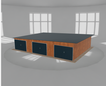 Mobilgarázs 11,5x9 m, háromállásos, bal oldalra lejtő tetős, aranytölgy