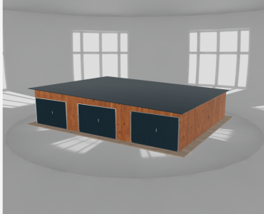 Mobilgarázs 11x9 m, háromállásos, jobb oldalra lejtő tetős, aranytölgy