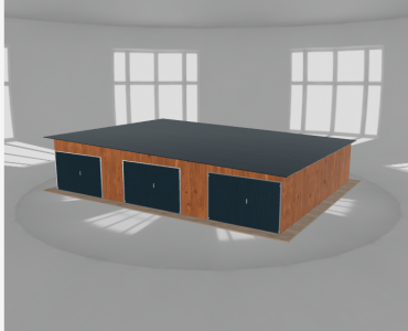 Mobilgarázs 11,5x9 m, háromállásos, jobb oldalra lejtő tetős, aranytölgy