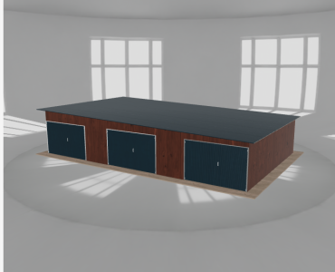 Mobilgarázs 12x7,5 m, háromállásos, jobb oldalra lejtő tetős, sötét dió